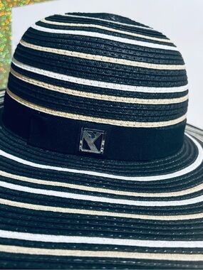 REED Striped Paper Sun Hat in Black, White & Natural